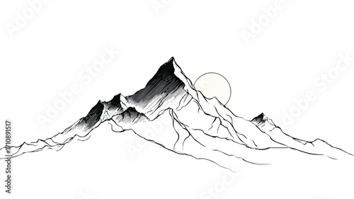 Minimalist Mountain Peak with Rising Sun: Elegant Landscape Photography