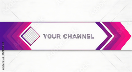 Youtube channel banner with abstract purple and pink gradient geometric shapes