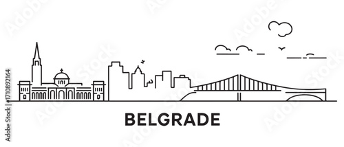 Belgrade Line Art skyline horizontal banner. Belgrade, Serbia. Vector template for your design. with white background