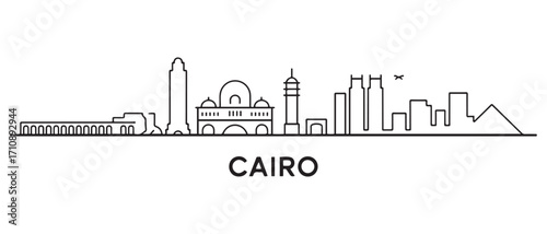 Cairo Line Art skyline horizontal banner. Cairo, Egypt. Vector template for your design. with white background