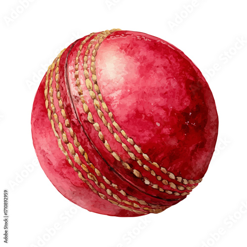 Watercolor vector illustration of Cricket Ball, isolated on white background.