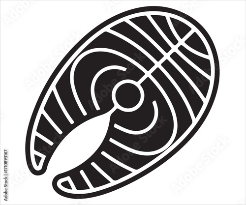 Fish steak silhouette isolated on white background, seafood fillet vector illustration, fresh organic food graphic design, healthy protein nutrition symbol icon for restaurant, cooking, diet, and culi