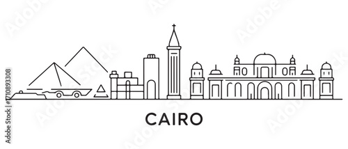 Cairo Line Art skyline horizontal banner. Cairo, Egypt. Vector template for your design. with white background