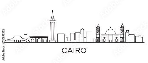 Cairo Line Art skyline horizontal banner. Cairo, Egypt. Vector template for your design. with white background