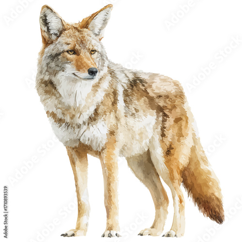 Coyote, watercolor painting, vector illustration, isolated on a white background.
