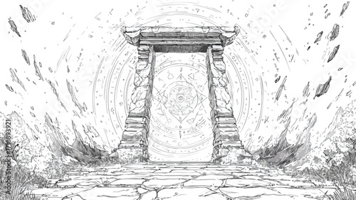 Mystical Portal Gateway Sketch in Ancient Dimension