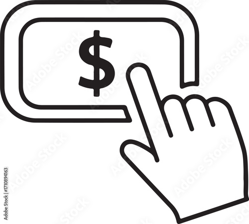 Hand cursor clicking on dollar sign icon touch