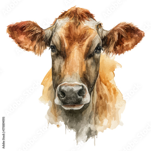 Cow in watercolor style, vector illustration, isolated on white background.