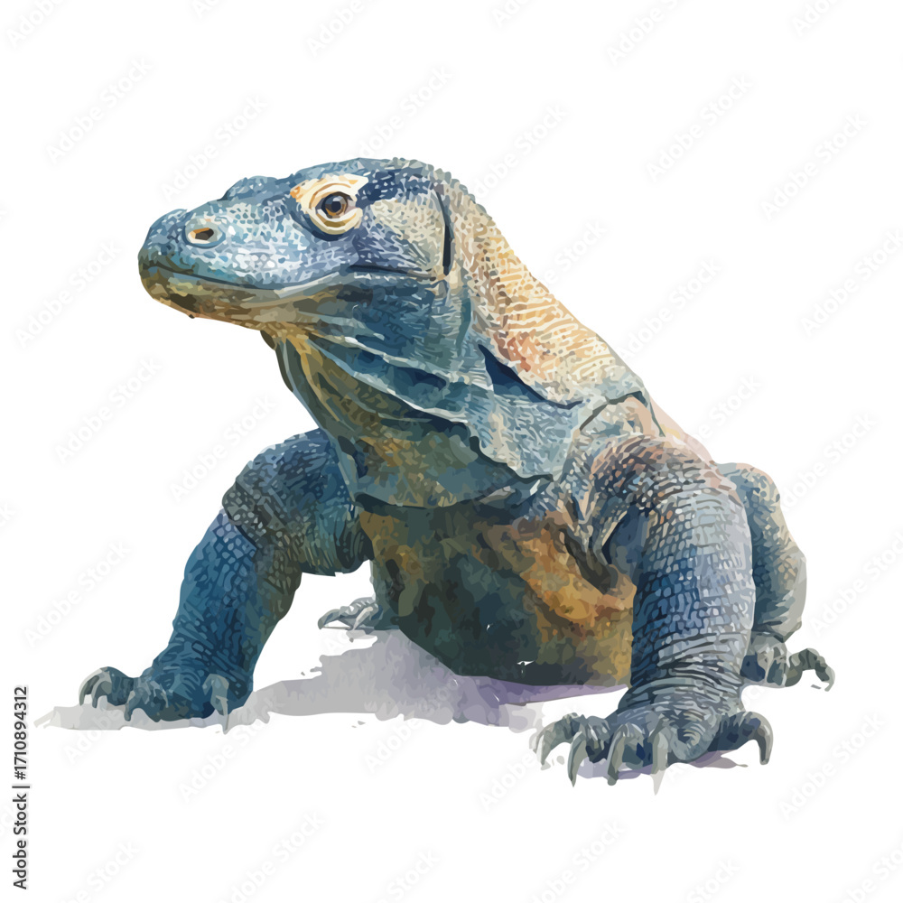 Obraz premium Watercolor vector illustration of Komodo Dragon, isolated on white background.