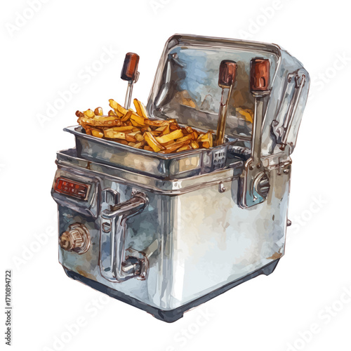 A watercolor painting of Deep Fryer, vector illustration on white background.