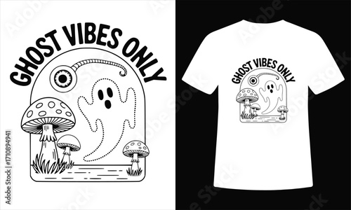 Ghost Vibes Only Psychedelic Halloween T-Shirt Design