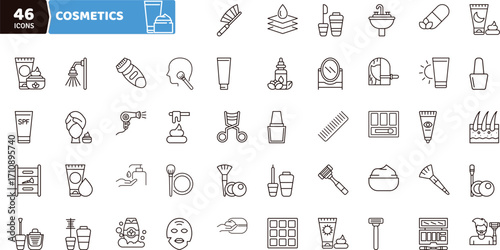 Cosmetics and Skincare Icons Set - Beauty and Personal Care Vector Collection
