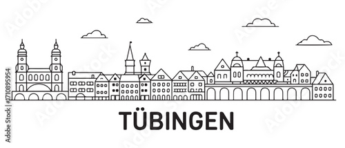 Tubingen Line Art skyline horizontal banner. Tübingen, Germany. Vector template for your design. with white background