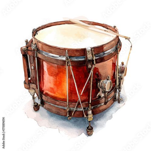 A watercolor painting of Drum, vector illustration on white background.