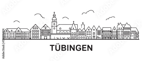 Tubingen Line Art skyline horizontal banner. Tübingen, Germany. Vector template for your design. with white background