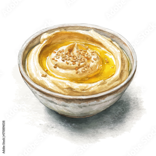 A watercolor painting of Hummus, vector illustration on white background.