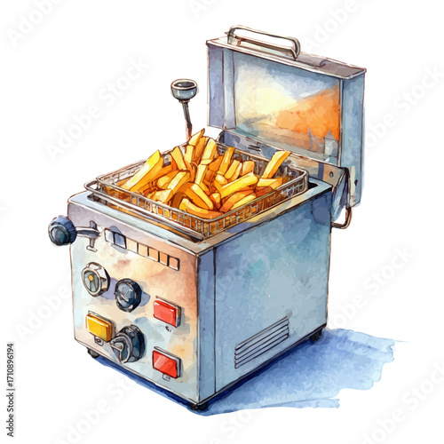 Deep Fryer in watercolor style, vector illustration, isolated on white background.