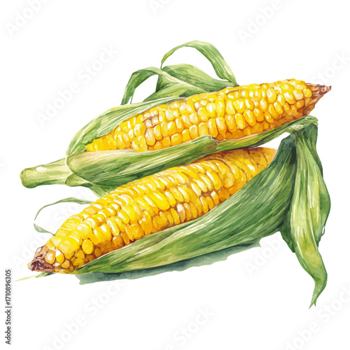 Corn, watercolor painting, vector illustration, isolated on a white background.
