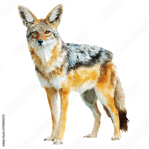 Watercolor vector illustration of Jackal, isolated on white background.