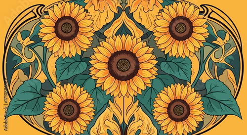 Ornate decorative pattern featuring sunflowers and foliage