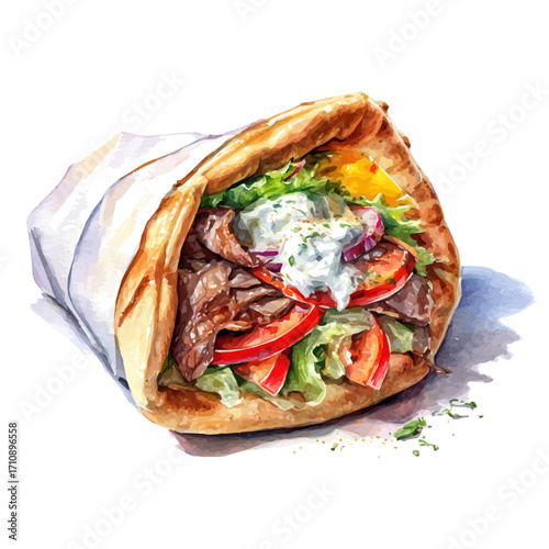 Gyro, watercolor painting, vector illustration, isolated on a white background.