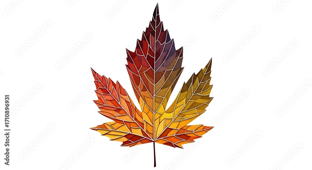Fototapeta premium Autumn Maple Leaf with Vibrant Red Yellow and Brown Colors on White Background