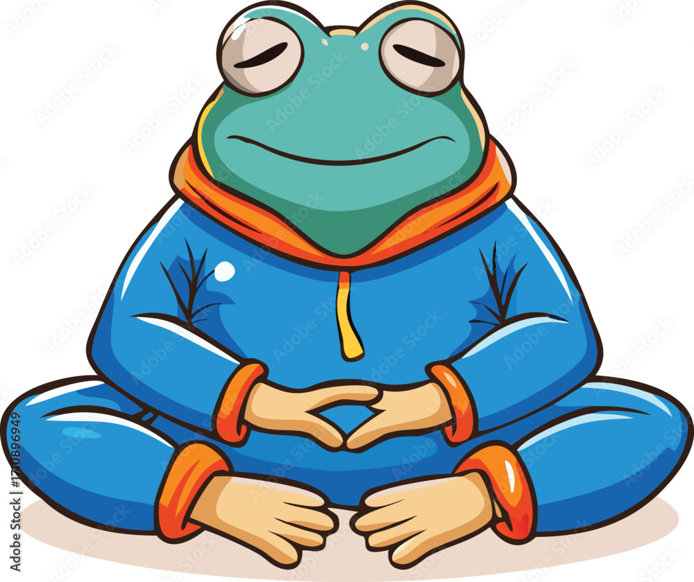 Obraz premium A happy green cartoon frog with a wide smile and a heart is an isolated vector illustration of a cute amphibian character