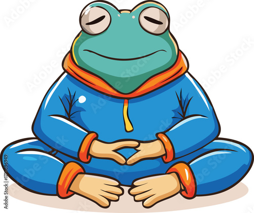 A happy green cartoon frog with a wide smile and a heart is an isolated vector illustration of a cute amphibian character