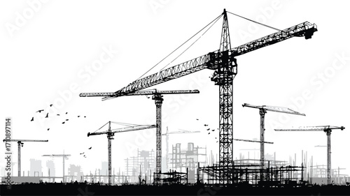 Detailed Construction Site Outline Illustration for Architecture Projects Presentation