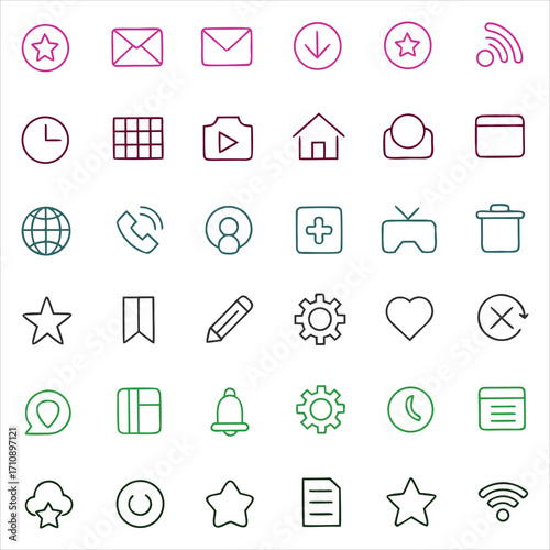 Assorted communication and utility icons star envelope