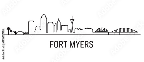 Fort Myers Line Art skyline silhouette. Black Fort Myers city design. with white background
