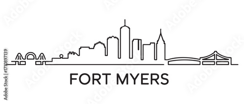 Fort Myers Line Art skyline silhouette. Black Fort Myers city design. with white background
