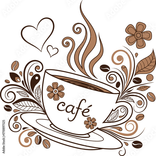 cup of coffee with floral ornament