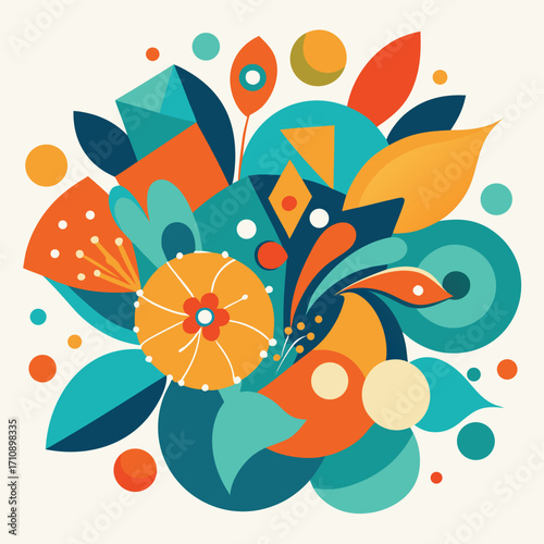 A colorful arrangement of abstract shapes in turquoise and orange, creating a vibrant, modern design suitable for backgrounds or creative projects 