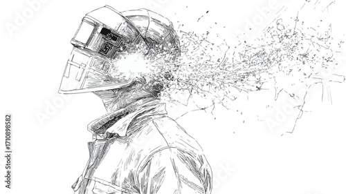 Professional Welder Outline with Sparks for Industrial Designs