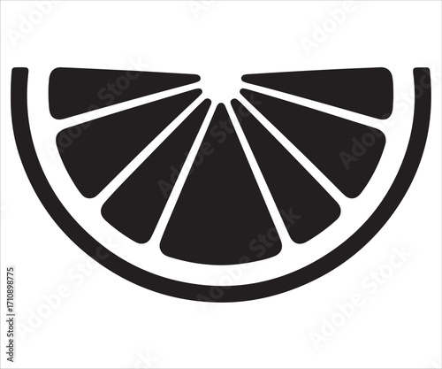 Citrus fruit slice silhouette isolated on white background, lemon orange grapefruit wedge vector illustration, fresh healthy food symbol, organic nutrition graphic design icon for kitchen, diet, and c