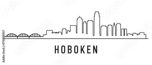 Hoboken, NJ Line Art skyline silhouette. Black Hoboken city design. with white background