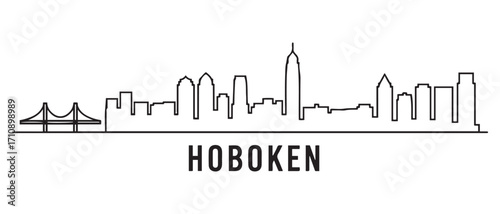 Hoboken, NJ Line Art skyline silhouette. Black Hoboken city design. with white background