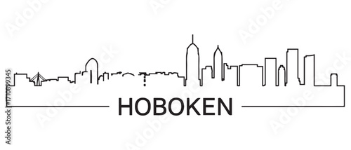 Hoboken, NJ Line Art skyline silhouette. Black Hoboken city design. with white background