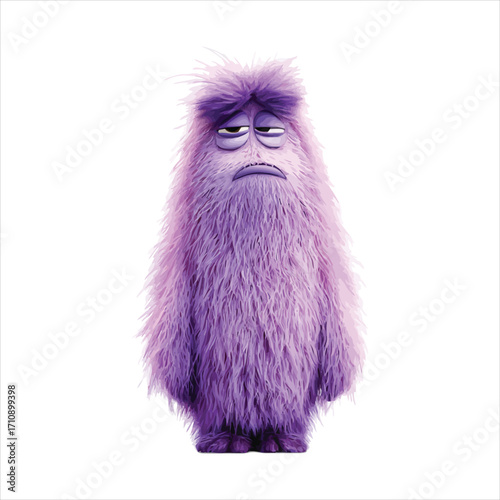 Fluffy Purple Monster with Sad Expression and Messy Fur creature furry