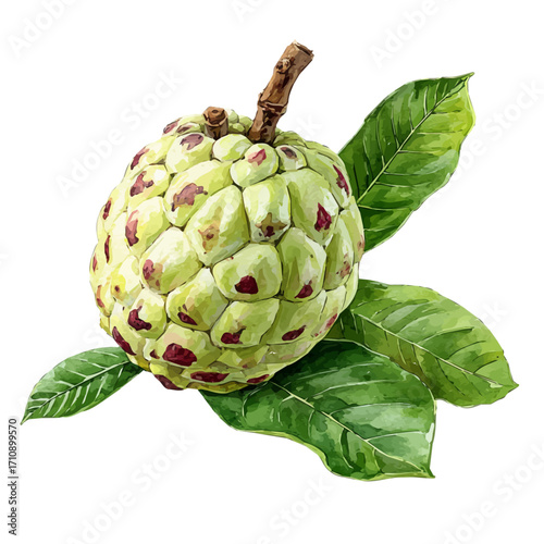 Custard Apple in watercolor style, vector illustration, isolated on white background.