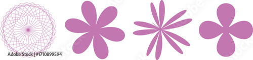Four abstract pink floral figures are featured on a pure white background