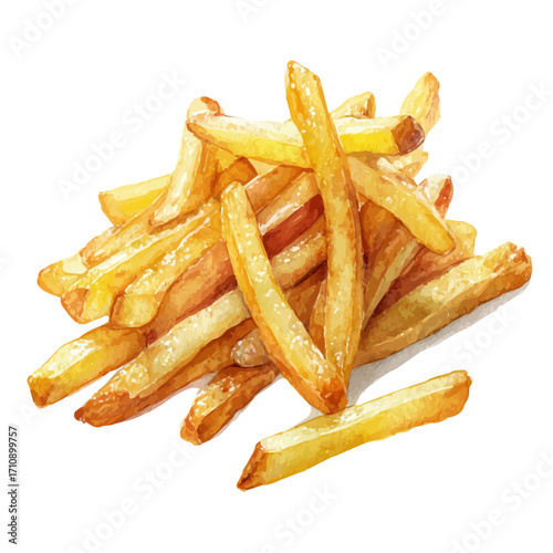 A watercolor painting of French Fries, vector illustration on white background.