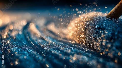 Winter curling broom covered with ice crystals high resolution picture