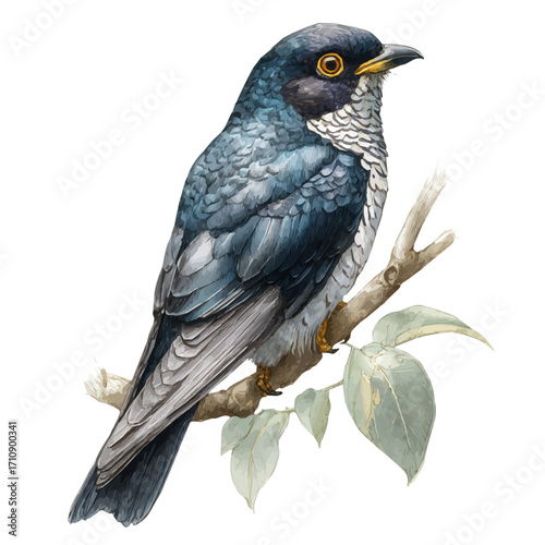 A watercolor painting of Cuckooshrike, vector illustration on white background.
