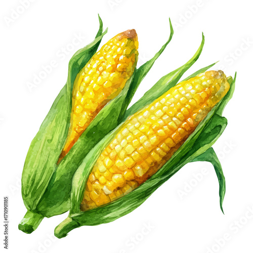 A watercolor painting of Corn, vector illustration on white background.