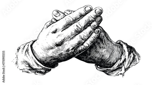 Praying Hands Vector with Outline Isolated Image for Creative Designs