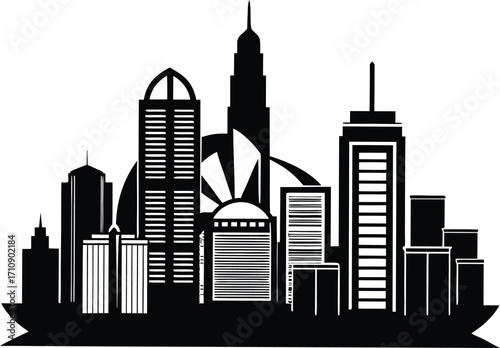 hong kong skyline silhouette vector illustration