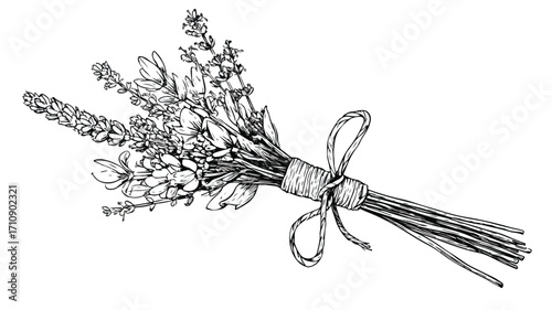 Elegant Rustic Lavender Groom Boutonniere Outline Illustration