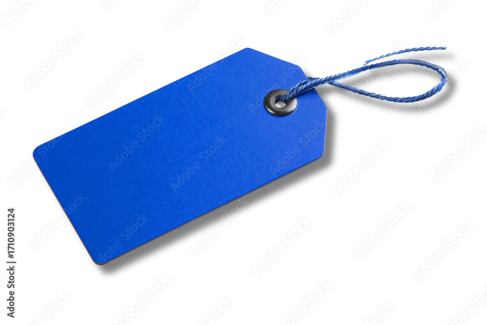 Fototapeta premium Blue Hang Tag with Thin String Isolated on White